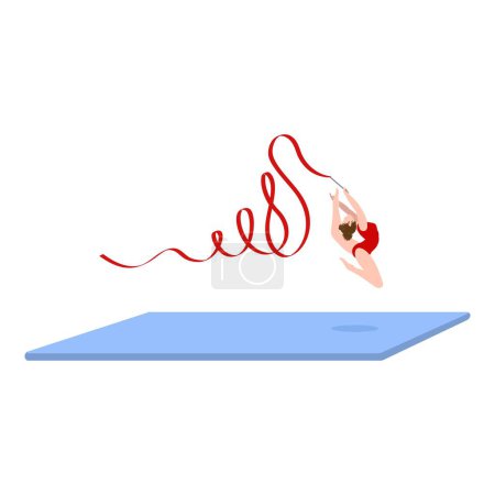 Tapis de gymnastique saut avec ruban icône vecteur de dessin animé. Centre d'entraînement. Pratique sportive féminine
