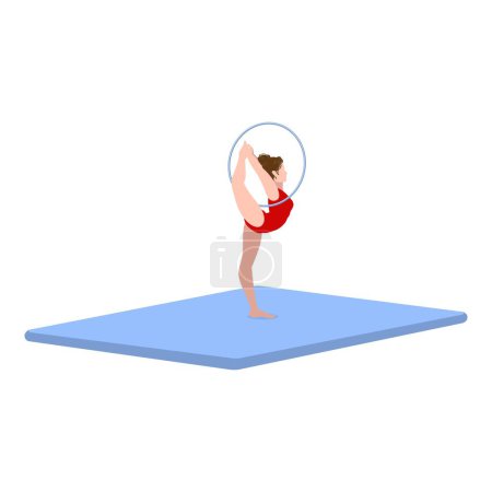 Akrobatisches Weibchen mit Ring-Symbol-Cartoon-Vektor. Sportler auf Matte. Trainingshalle