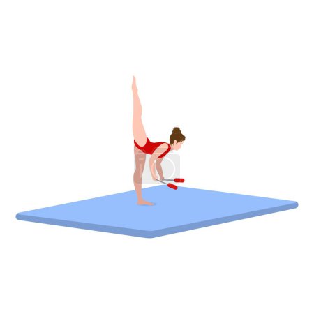 Ausrüstung für Mattengymnastik-Ikone Cartoon-Vektor. Gewölbezentrum. Weibliches Training in Innenräumen