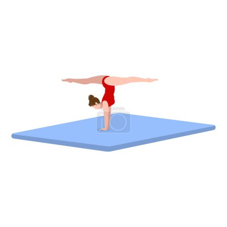 Gymnastique sur tapis icône dessin animé vecteur. Entraînement dur féminin. Aire d'entraînement voûte