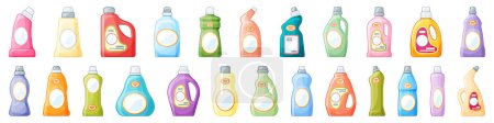 Bleach icons set cartoon vector. Clean bottle product. Plastic liquid container