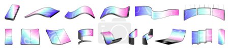 Illustration for Flexible screen icons set cartoon vector. Computer element. Display adaptive flex fold - Royalty Free Image