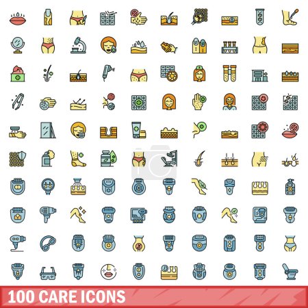 Illustration for 100 care icons set. Color line set of care vector icons thin line color flat on white - Royalty Free Image