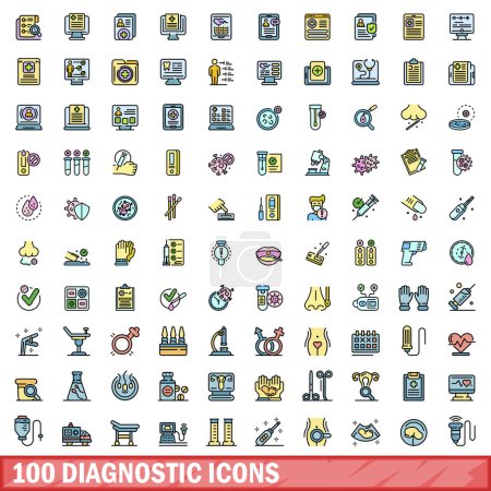 Illustration for 100 diagnostic icons set. Color line set of diagnostic vector icons thin line color flat on white - Royalty Free Image