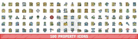 100 property icons set. Color line set of property vector icons thin line color flat on white