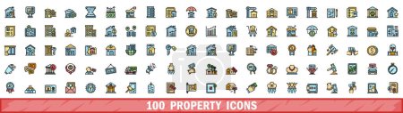 100 property icons set. Color line set of property vector icons thin line color flat on white