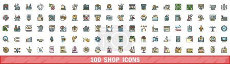 Illustration for 100 shop icons set. Color line set of shop vector icons thin line color flat on white - Royalty Free Image