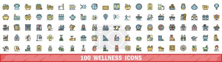 Illustration for 100 wellness icons set. Color line set of wellness vector icons thin line color flat on white - Royalty Free Image