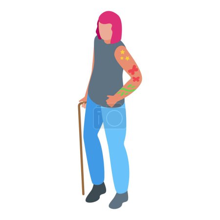 Old female with tattoos icon isometric vector. Retirement person. Happy celebration