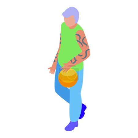 Ilustración de Freak tatuajes figura icono vector isométrico. Persona mayor. Carácter motero viejo - Imagen libre de derechos
