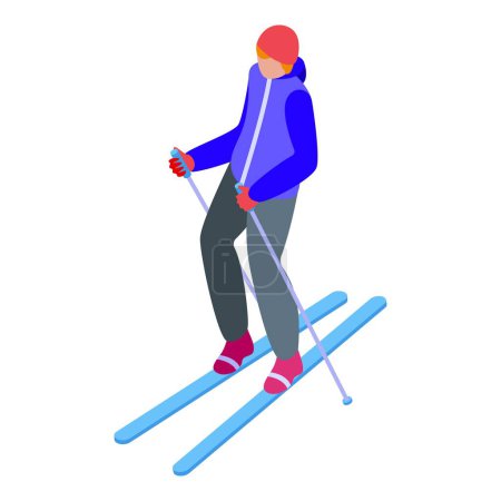Icono de esquí de invierno vector isométrico. Temporada de Navidad fuera. Pausa helada