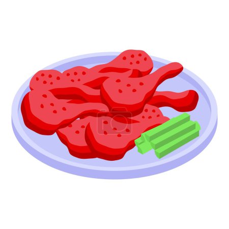 Illustration for Red chicken wings icon isometric vector. Cooking menu. Hot meal recipe - Royalty Free Image