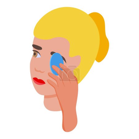 Blonde girl makeup removal icon isometric vector. Asian best cosmetics. Cleaning routine