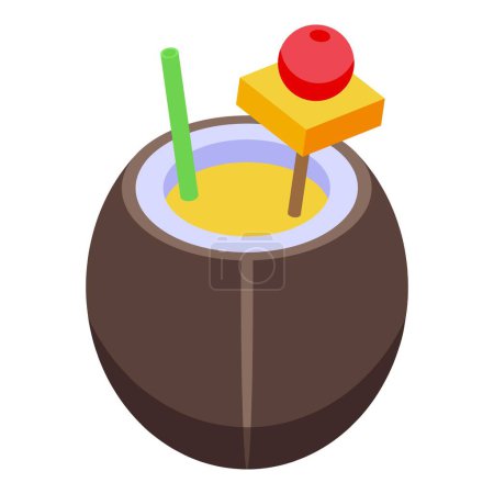 Coconut alcoholic cocktail icon isometric vector. Vodka lime. Glass ice bar
