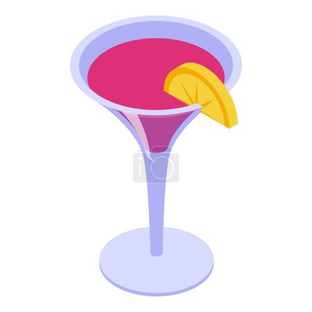 Pink lime cocktail icon isometric vector. Drink pink gin. Lemon juice menu
