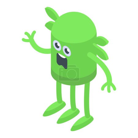 Green three leg monster icon isometric vector. Troll gremlin. Smile kawaii