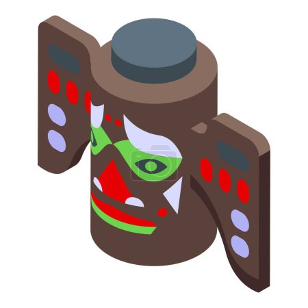 Wooden idol culture icon isometric vector. Indian american. Shaman party