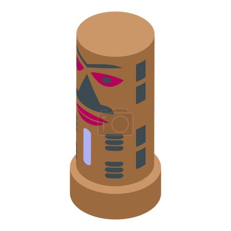 Icono tótem de madera vector isométrico. Estatua Inca tribal. Poste de madera tiki