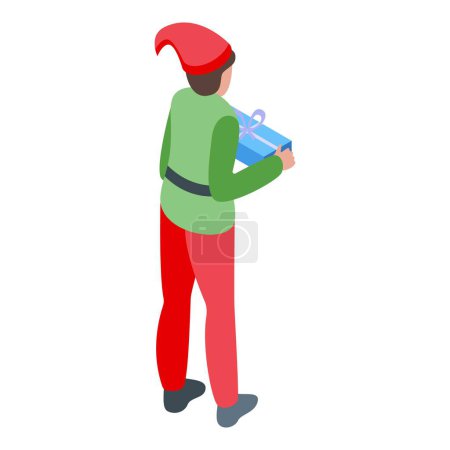 Elf with gift box icon isometric vector. Surprise holiday season. Jubilant mythical gnome