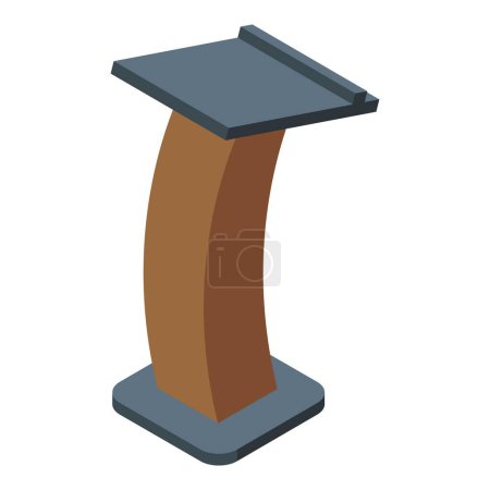 Hablando icono de pedestal vector isométrico. Un estrado de oradores públicos. atril académico de madera