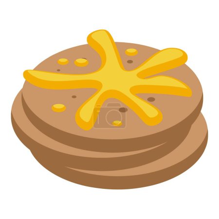 Pfannkuchen stapeln sich mit Ahornsirup-Symbol isometrischen Vektor. Baumzuckerextrakt. Süßspeisenwürze
