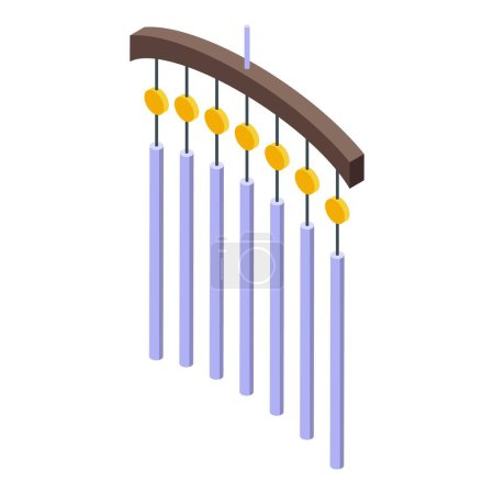 Tubes vent carillon icône vecteur isométrique. Arrangement de tintement musical. Instrument de décoration suspendue