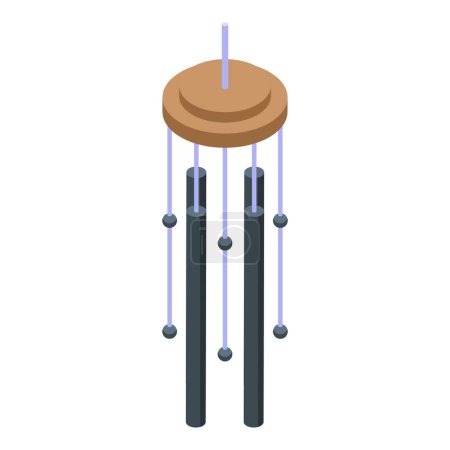 Signalisation du carillon du vent icône vecteur isométrique. Cloches traditionnelles. Accrocher décoration mélodique tintement
