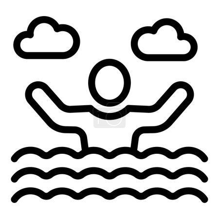 Swimmer in dangerous icon outline vector. Sharks assault. Surfing area caution