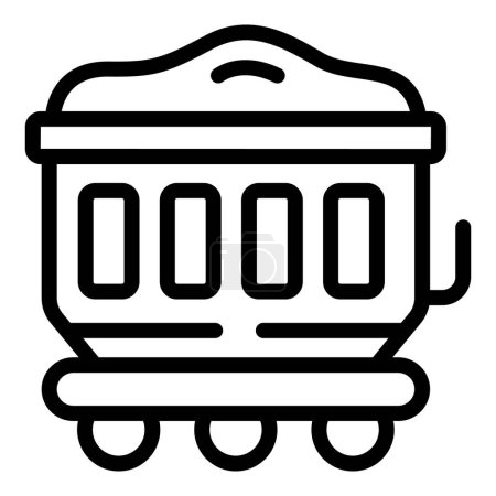 Vecteur de contour de wagon de fret diesel icône. Distribution de marchandises ferroviaires. Transport d'expédition flatcar
