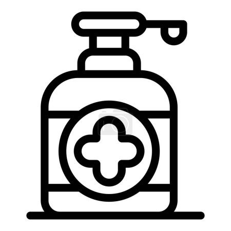 Téléchargez les illustrations : Icône de savon liquide pharmaceutique contour vecteur. Solution naturelle pour soins de la peau. Nettoyant hygiénique savonneux - en licence libre de droit