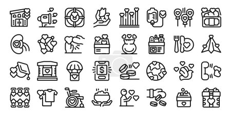 Illustration for Sharing is caring icons set outline vector. Give donate money. Charity care hope - Royalty Free Image