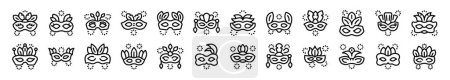 Ilustración de Máscara de la cara plumas iconos conjunto contorno vector. Festival de carnaval. Adorno de vestuario - Imagen libre de derechos