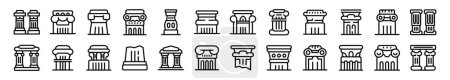 Illustration for Greece pillar icons set outline vector. Ancient column marble. Classic stone ornament - Royalty Free Image