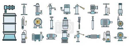 Pump icons set outline vector. Water tank. Station system thin line color flat isolated