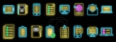 Assignment icons set outline vector. Fast exam. Business agenda neon color isolated