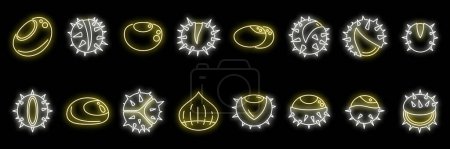Chestnut icons set outline vector. Horse food. Autumn tree neon color isolated