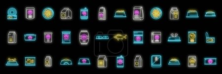 Dog food icons set outline vector. Animal pet. Package bag neon color isolated