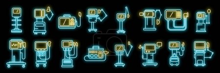 Ventilator Medical Machine icons set outline vector. Air ventilator. Breathing computer neon color isolated