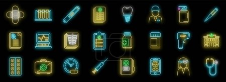 Family doctor icons set outline vector. Hospital health. Medicine care neon color isolated