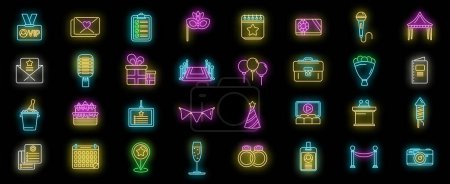 Event management icons set outline vector. Conference participant. Invite sponsorship neon color isolated