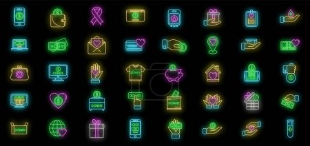 Illustration for Charitable giving icons set outline vector. Donate food. Nonprofit sponsor neon color isolated - Royalty Free Image