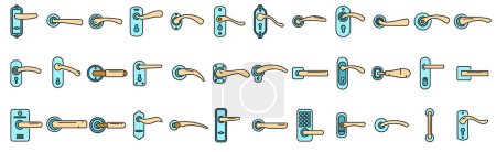 Door handles icons set outline vector. Domestic control. Electric doorknob thin line color flat isolated