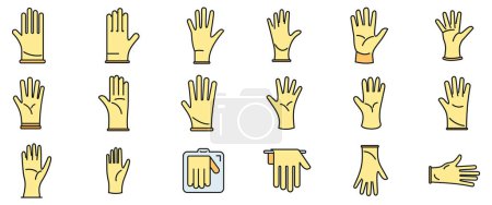 Medical gloves icons set outline vector. Care clinic. Doctor medicine thin line color flat isolated