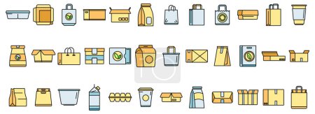 Eco packaging icons set outline vector. Eco waster. Organic recycling thin line color flat isolated