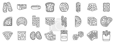 Los iconos de los croutones de pan establecen el vector de contorno. Cocinar comida pequeña. Tostadas nutricionales