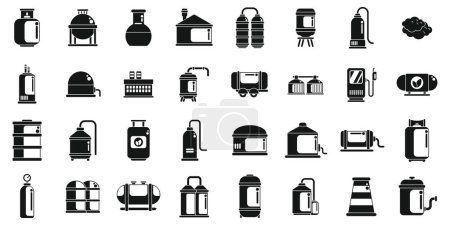 Téléchargez les illustrations : Les icônes du biogaz définissent un vecteur simple. Énergie éthanol. Déchets des fermes de biocarburants - en licence libre de droit