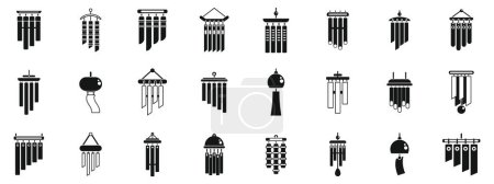 Wind chime icons set simple vector. Home wave sound. Music gold material