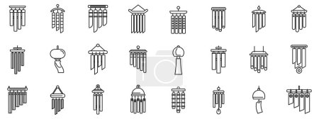 Wind chime icons set outline vector. Home wave sound. Music gold material