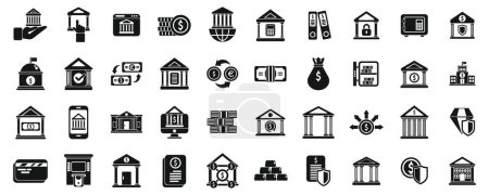 Téléchargez les illustrations : Icônes de la banque centrale définir vecteur simple. Immeuble d'affaires. Gestion financière - en licence libre de droit