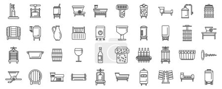 Wine production icons set outline vector. Winery agriculture. Industry process